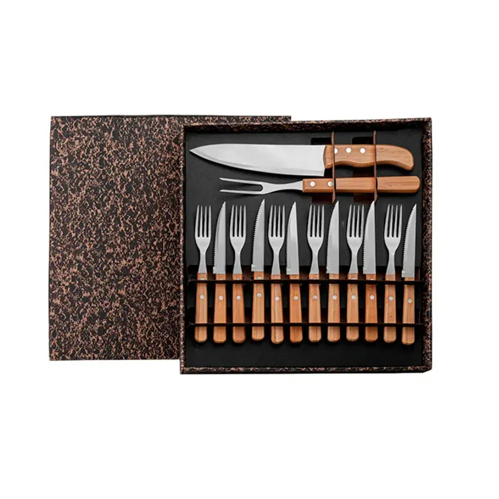 Conj. Para Churrasco C/ Garfo, Faca E Talheres De Mesa - 14 Peças