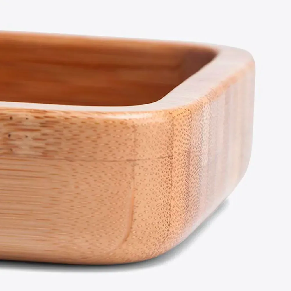 Cumbuca Quadrada Em Bambu Com Espátula 14Cm - 100Ml - Thumbnail 2