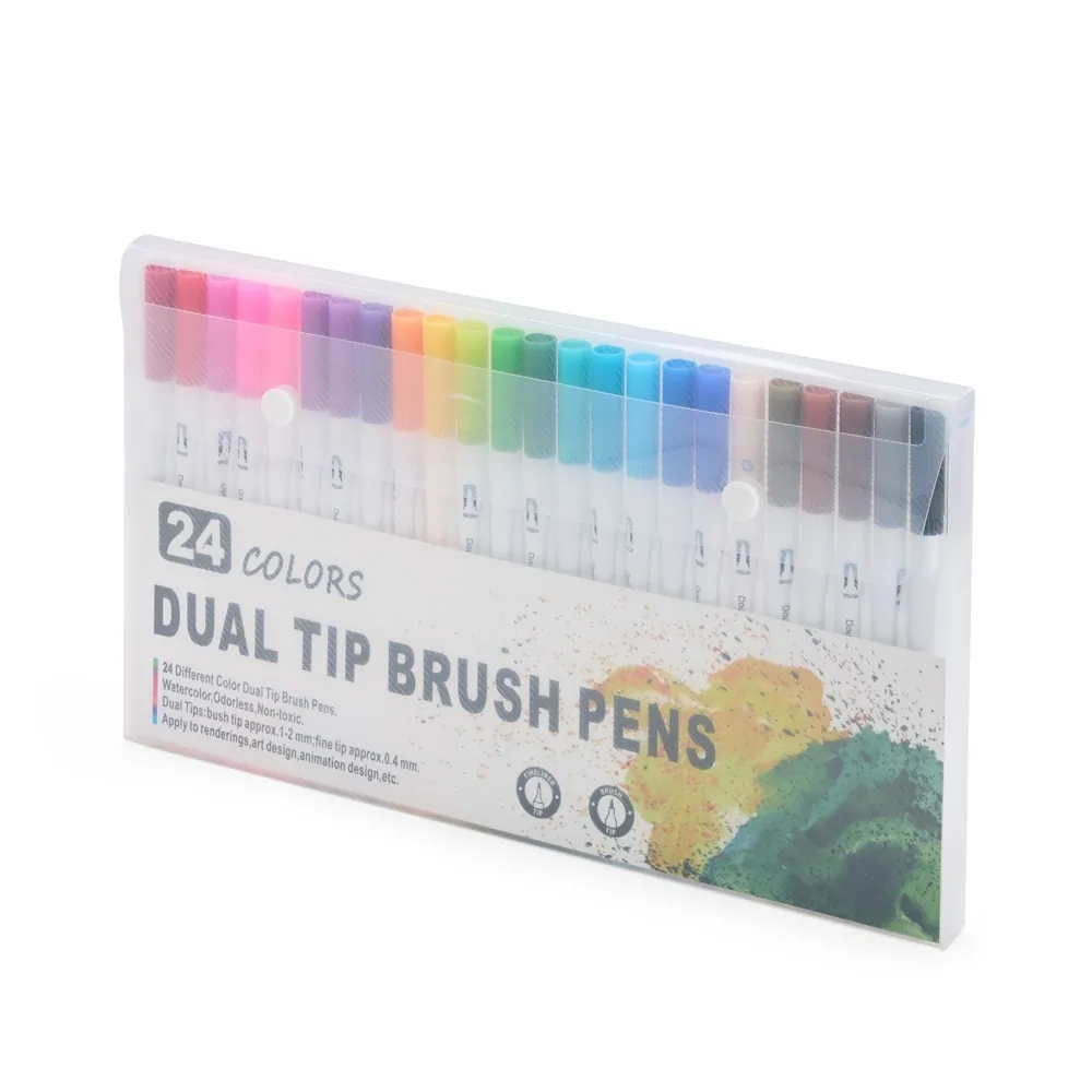 Kit Canetinhas Ponta Dupla Com 24 Cores