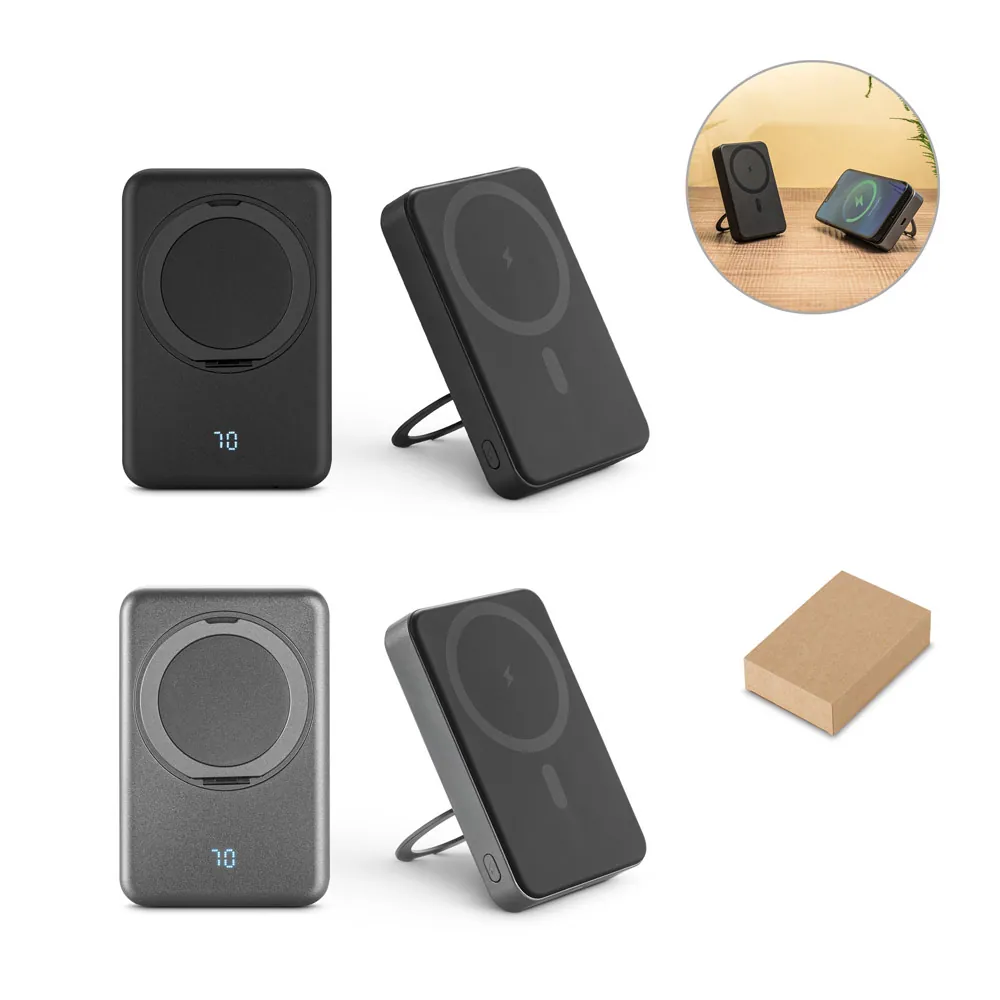 WARSHEL 10. Bateria portátil magnética com carregador por indução super-rápido (10.000 mAh), em ABS 100% reciclado