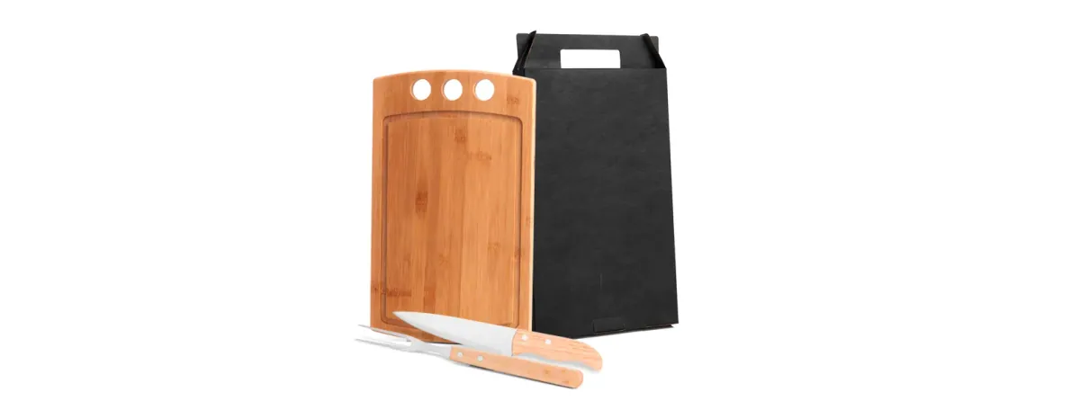 Conj. Para Churrasco Em Bambu / Madeira / Inox - 3 Pçs