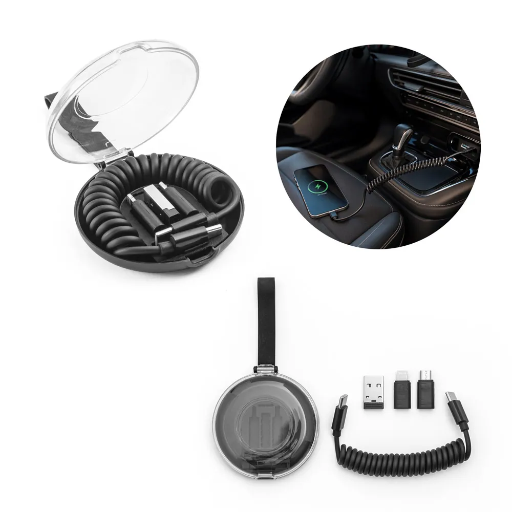 SHELDON. Conjunto composto por cabo espiral com carregamento super-rápido e adaptadores