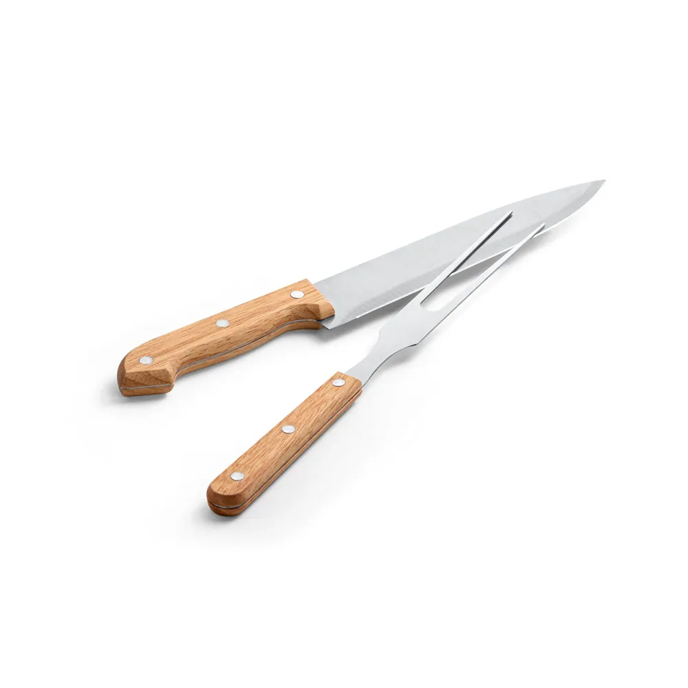 ALIOLI. Kit churrasco em caixa kraft com 2 utensílios em aço inox e bambu - Thumbnail 2