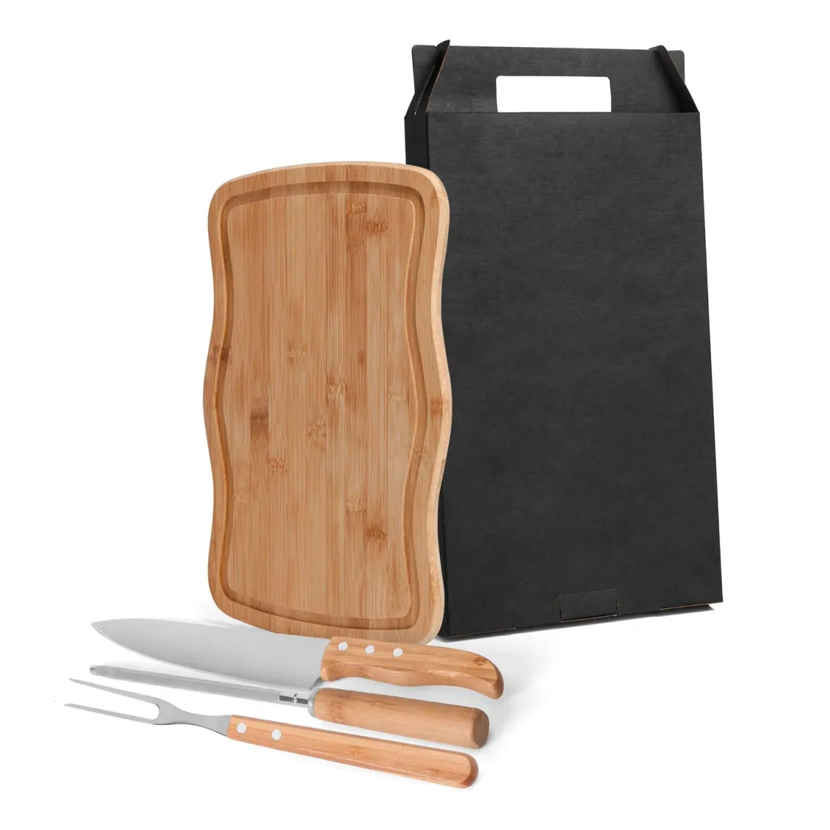 Conj. Para Churrasco Em Bambu / Madeira / Inox - 4 Pçs