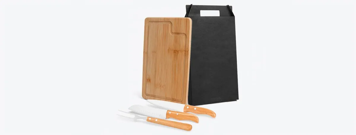 Conj. Para Churrasco Em Bambu /Madeira / Inox Dallas - 4 Pçs