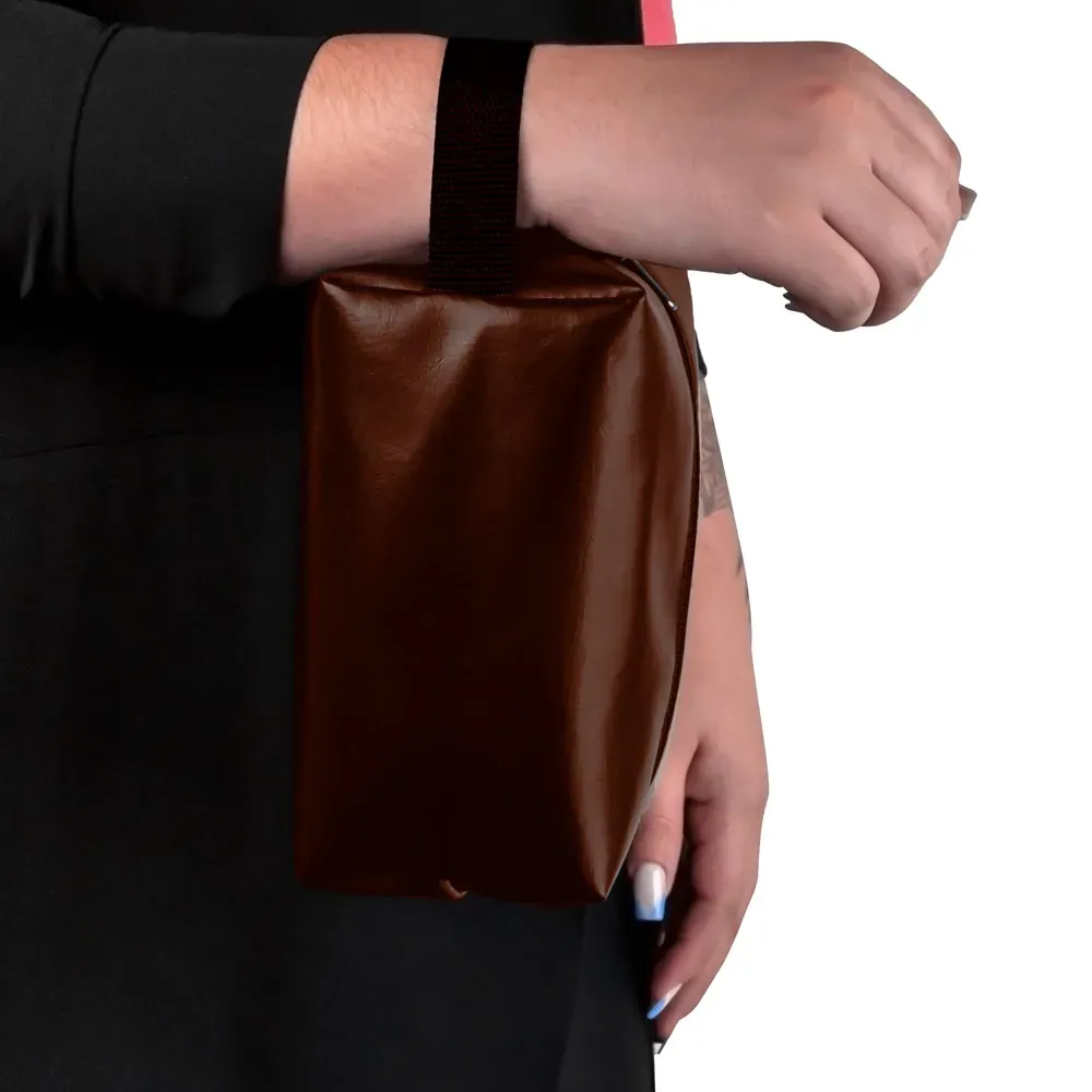 Necessaire C/ Alça Em Material Sintético - Marrom - Thumbnail 6