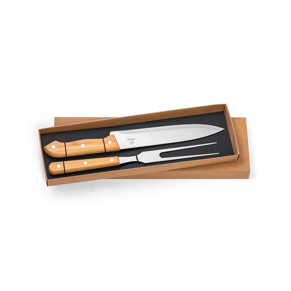 ALIOLI. Kit churrasco em caixa kraft com 2 utensílios em aço inox e bambu - Thumbnail 6