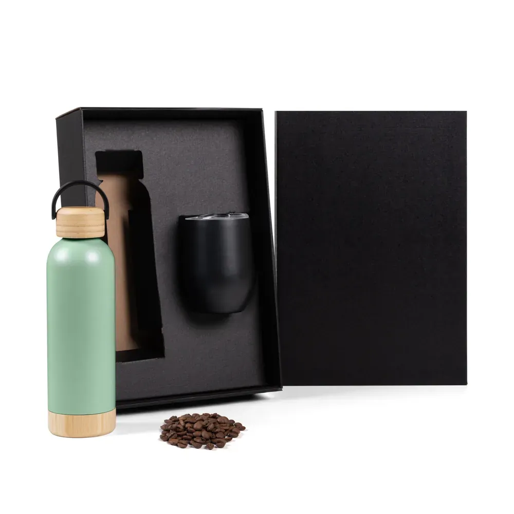 Kit Garrafa E Copo Térmico - Verde/Preto - 2 Pçs