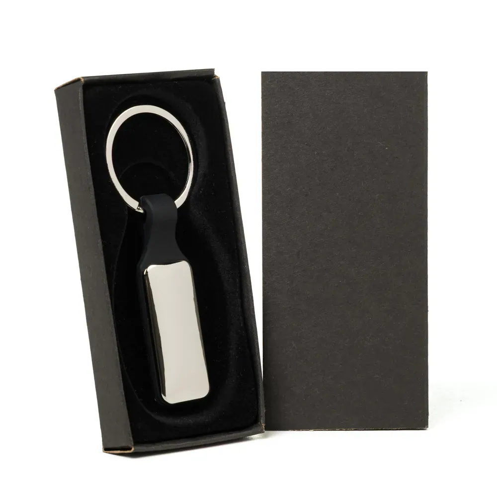Chaveiro Em Metal/Pu - Prata/Preto