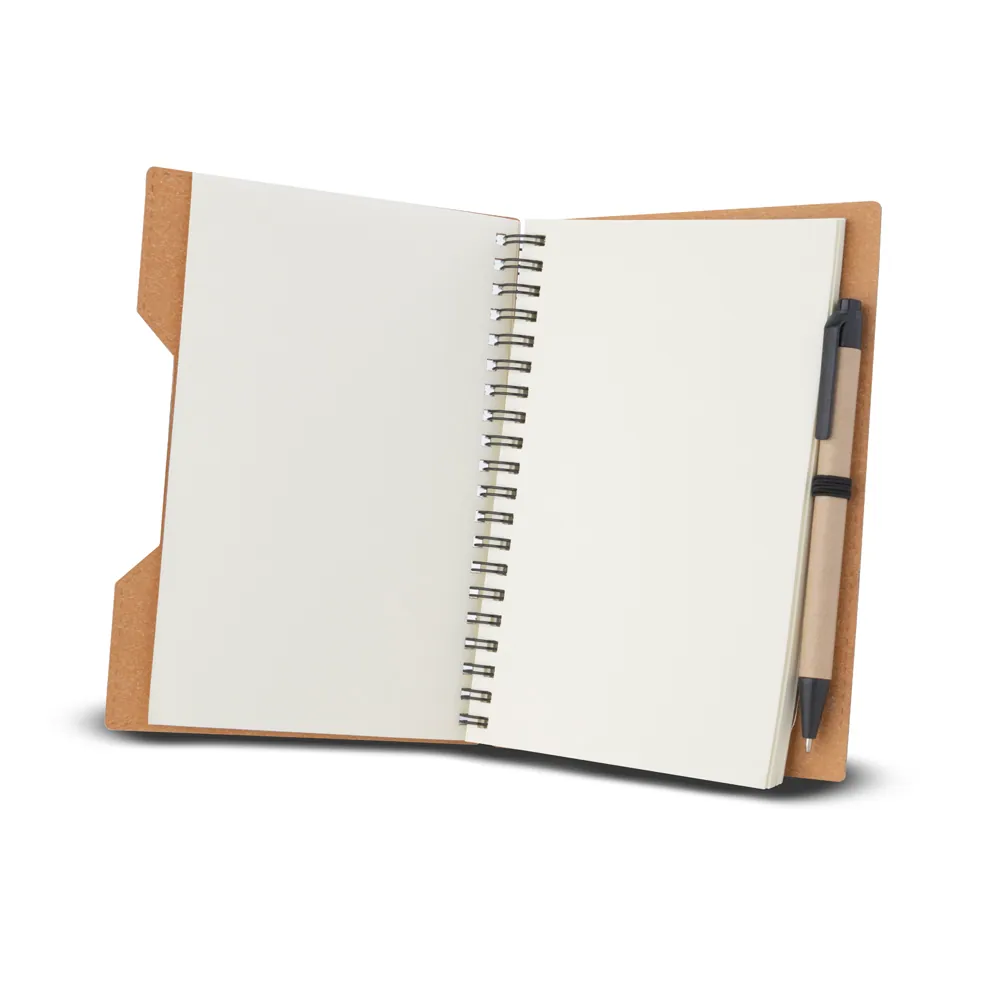 Caderno capa em papelão reciclado com caneta - Thumbnail 7