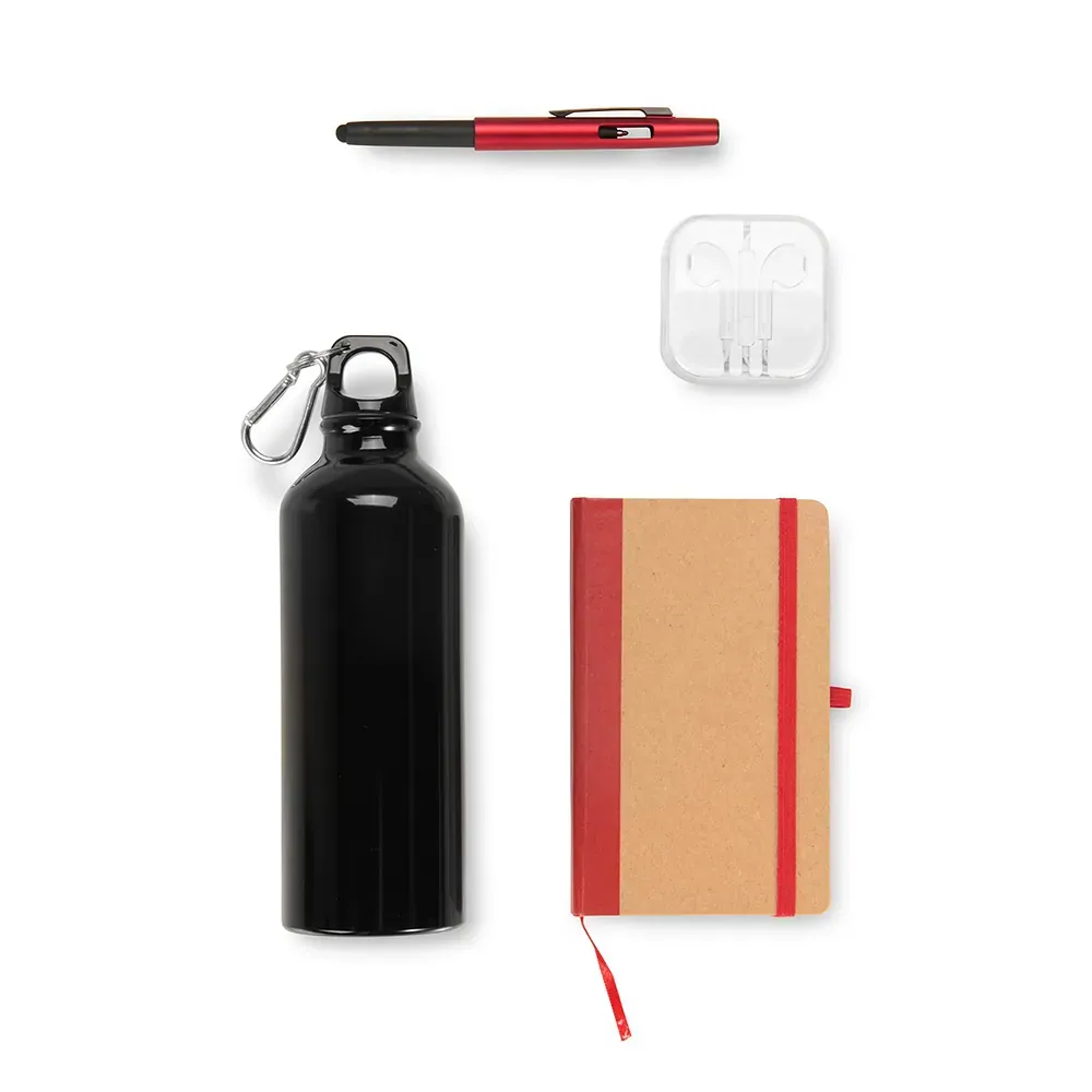 Kit Squeeze, Fone, Caderno E Caneta - Vermelho - 4 Pçs - Thumbnail 4