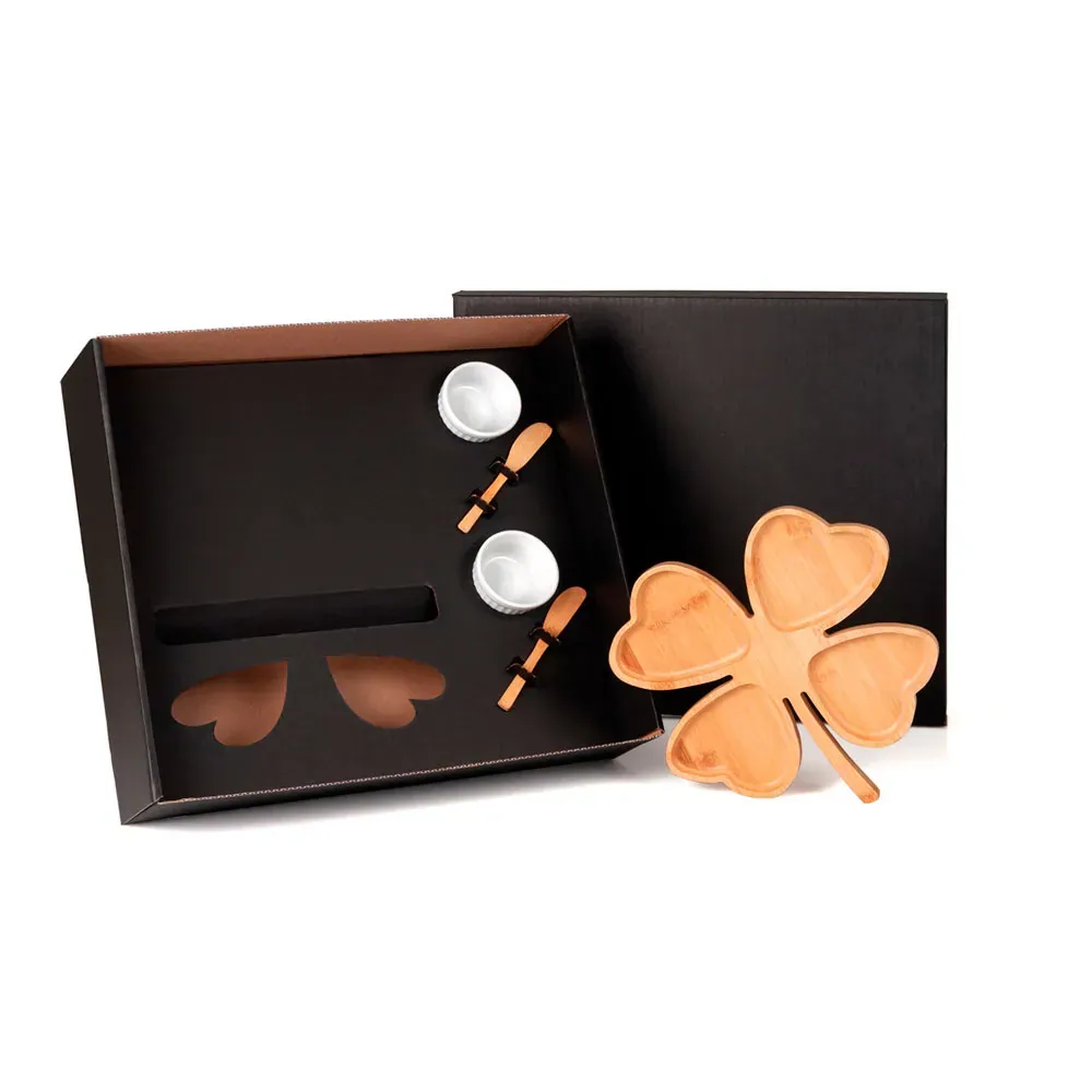 Kit Petisco Em Bambu / Porcelana - 5Pçs