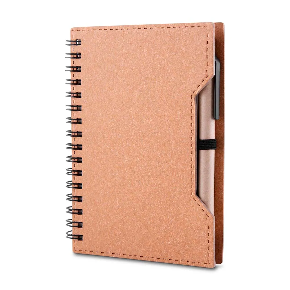 Caderno A6 capa em papelão reciclado com caneta - Thumbnail 3