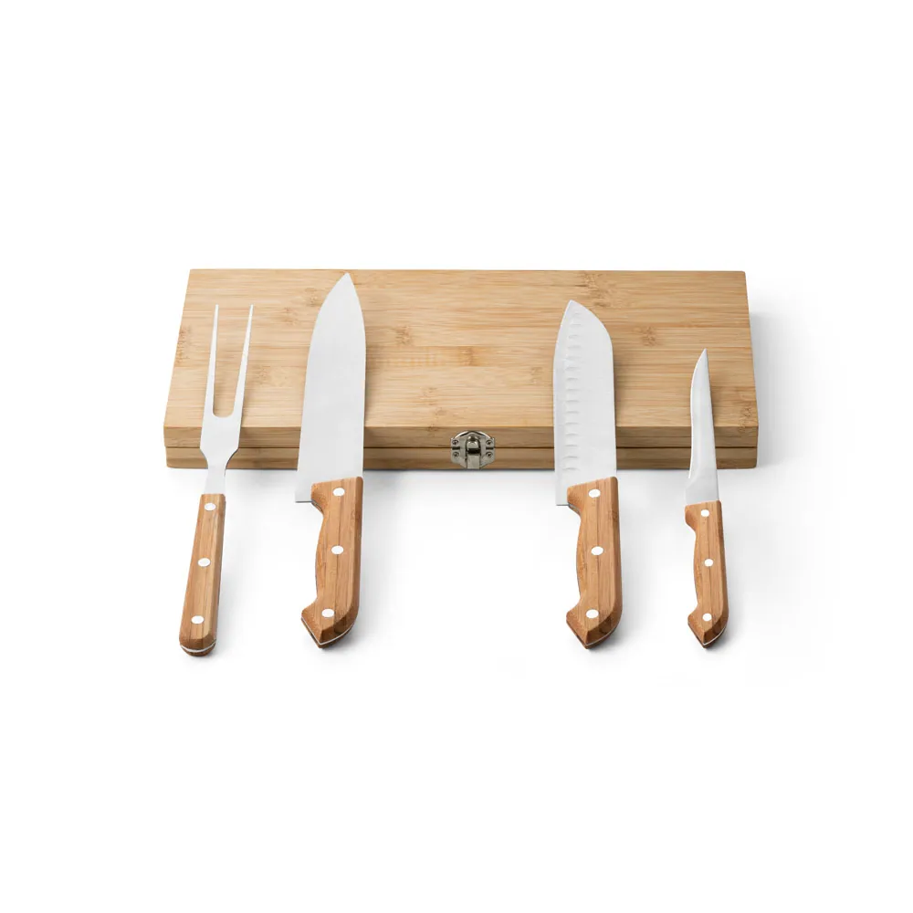 KOERPER. Kit churrasco em caixa bambu com 4 utensílios em aço inox e bambu - Thumbnail 8
