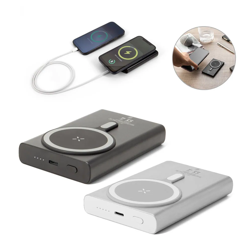WRIGHT 10. Bateria portátil magnética com carregamento super-rápido em alumínio reciclado e ABS reciclado (10.000 mAh)