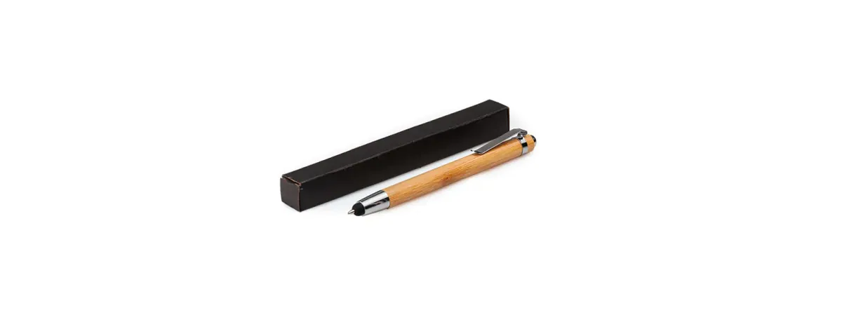 Caneta Esferográfica Em Bambu E Metal Com Ponta Touch