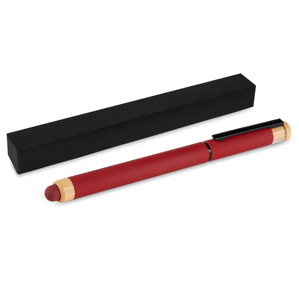 Caneta Roller Em Alumínio Reciclado / Bambu - Vermelha