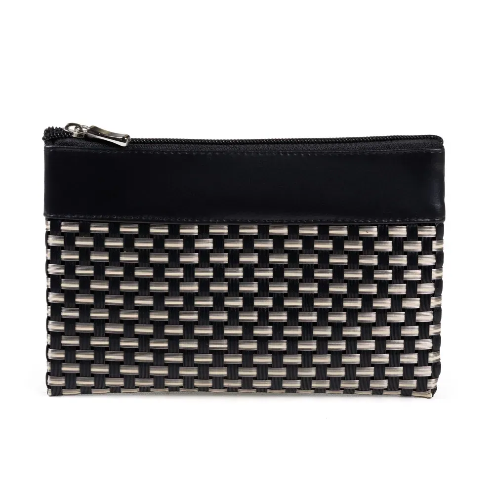 Necessaire Em Pvc E Material Sintético - Preto / Xadrez Bege - 19X14 Cm - Thumbnail 2