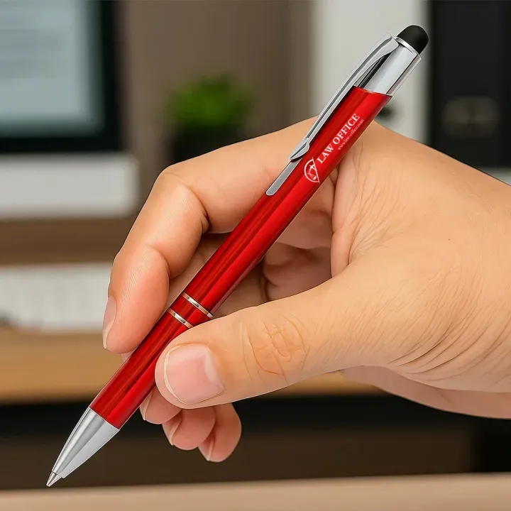 Caneta Esferográfica Em Alumínio Com Ponta Touch Vermelha - Thumbnail 4