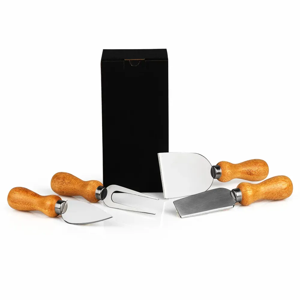 Conj Para Queijo Inox/Madeira - 4 Pçs - Com Caixa