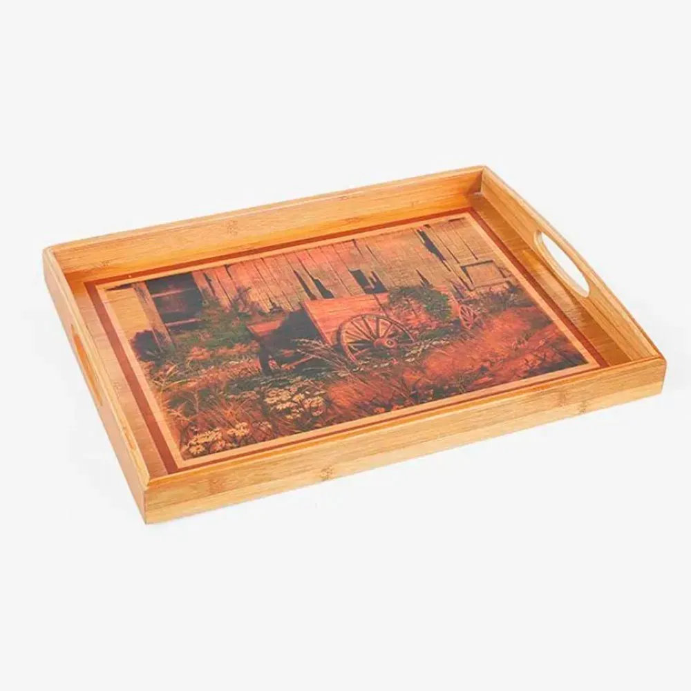 Bandeja Para Servir Em Bambu Itália - 45 Cm