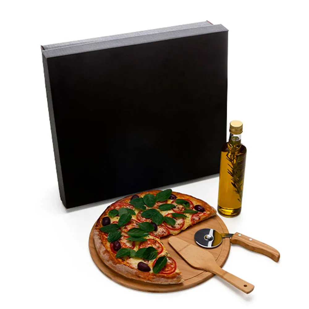Kit Para Pizza Com Garrafa - Bambu / Inox / Vidro - 4 Pçs - Thumbnail 2