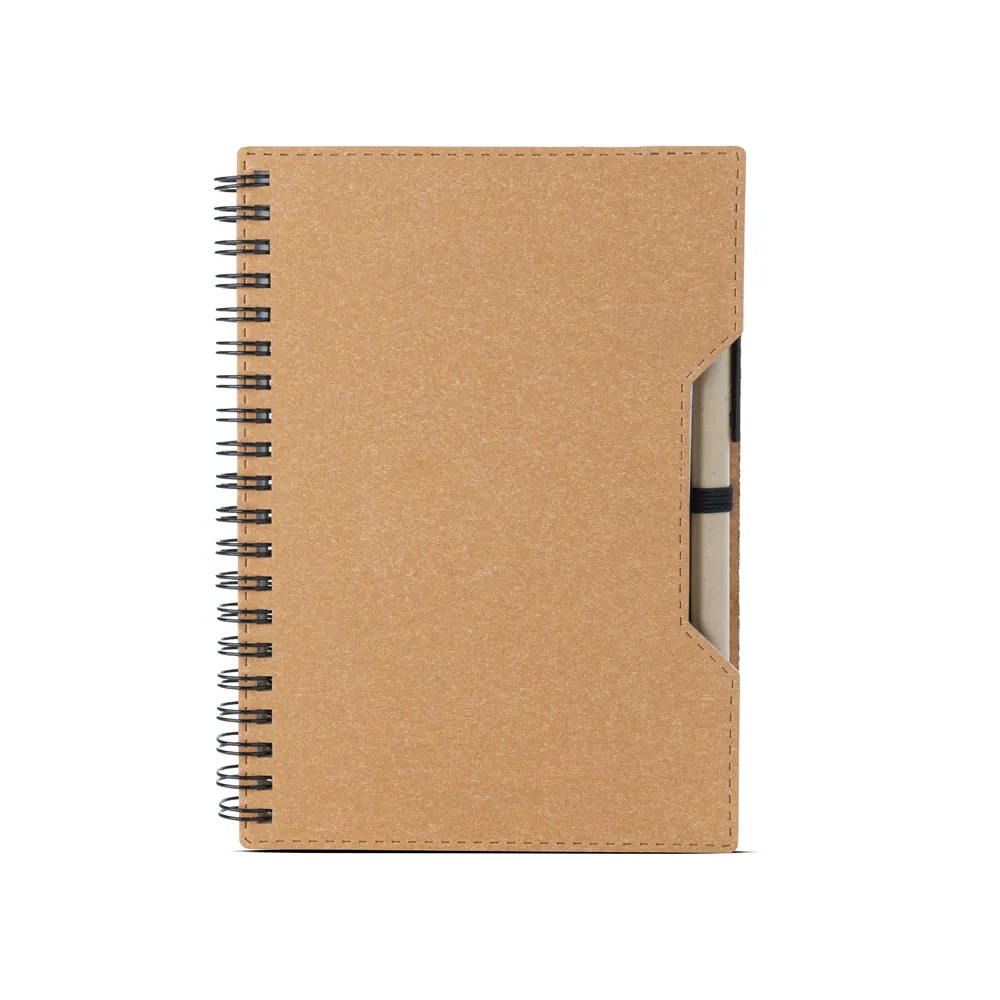 Caderno capa em papelão reciclado com caneta - Thumbnail 3