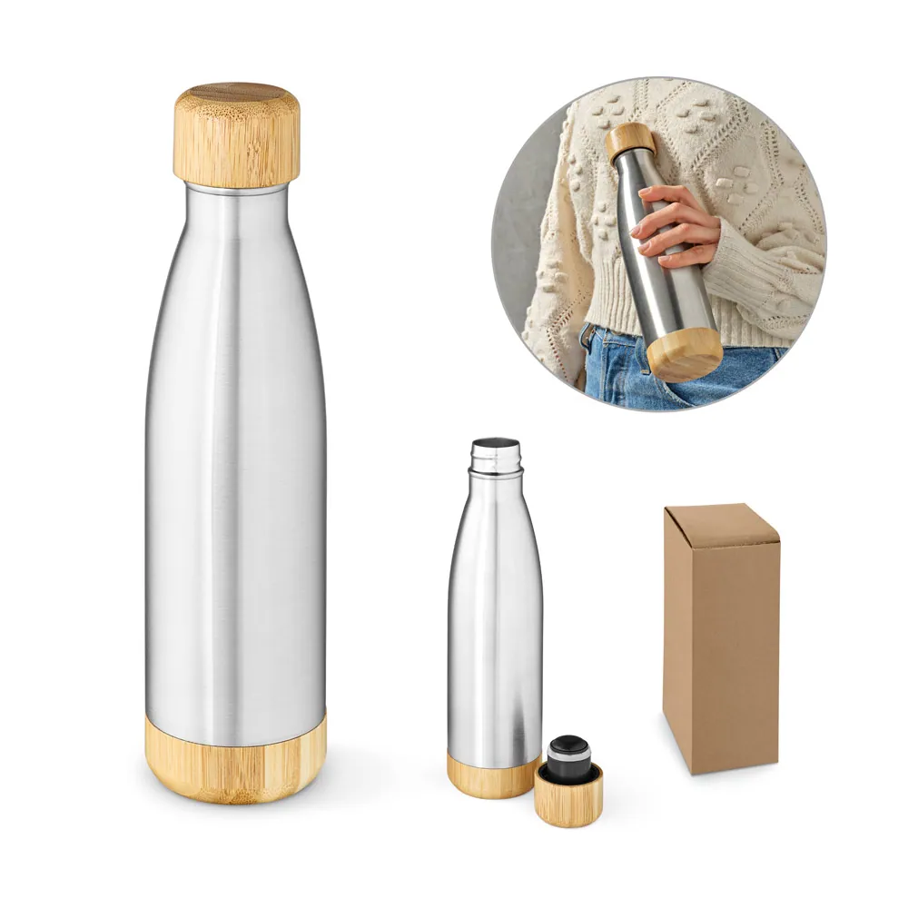 BROMELL 550. Garrafa térmica em aço inox 90% reciclado de parede dupla isolada a vácuo (550 mL)
