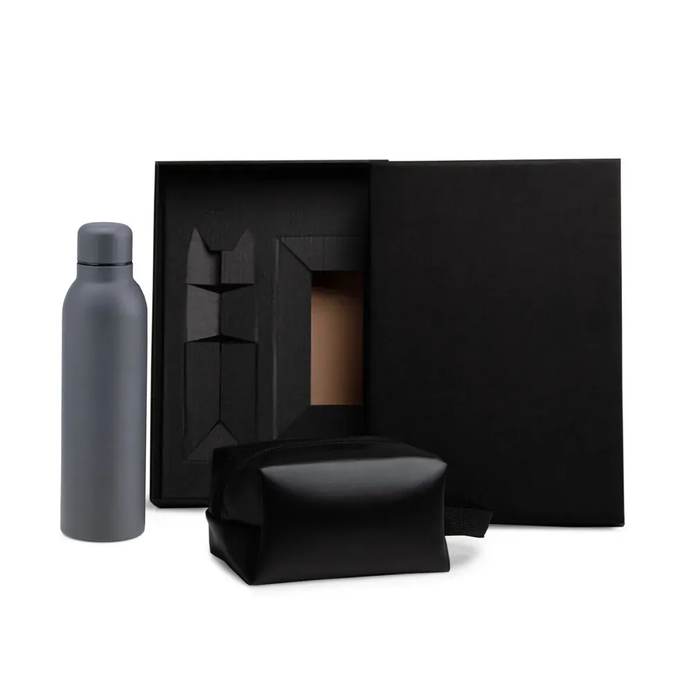 Kit Garrafa E Necessaire - Cinza/Preto - 2 Pçs