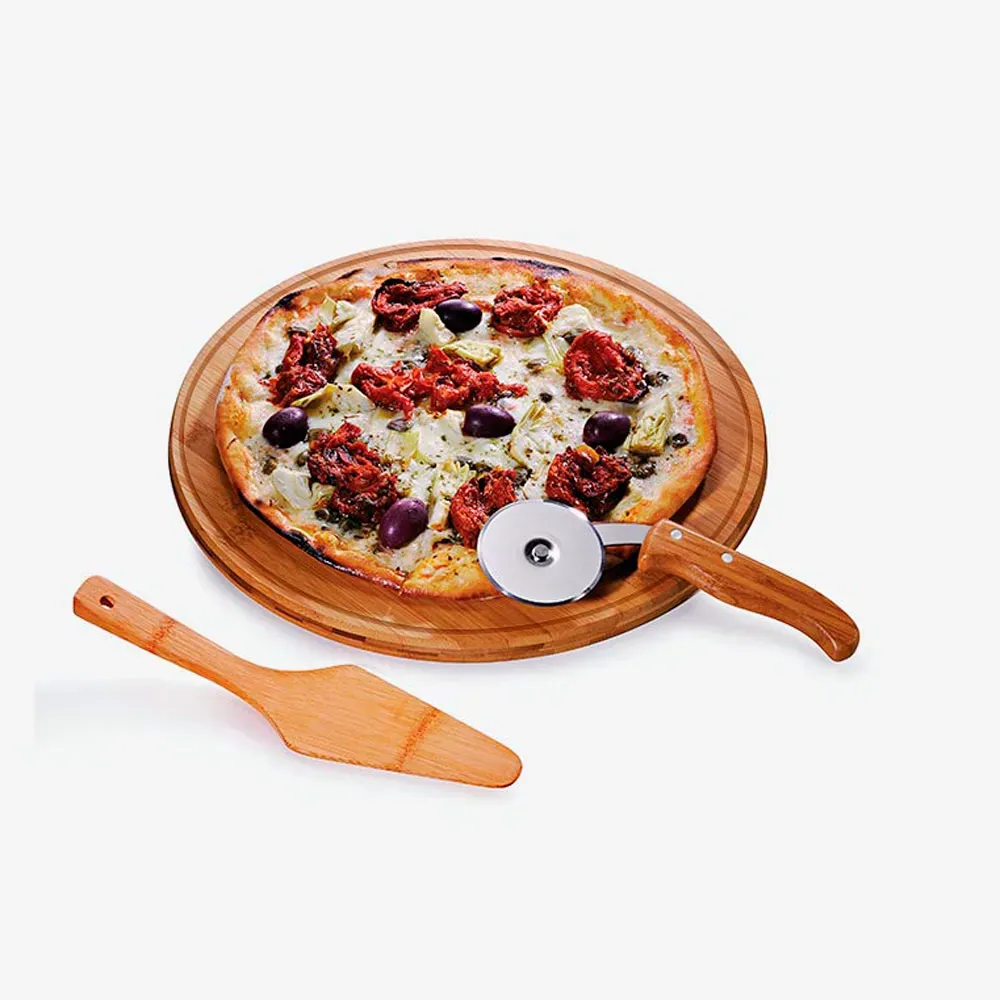 Conj. Para Pizza Em Bambu Napoli 35 Cm - 3 Pçs - Thumbnail 3