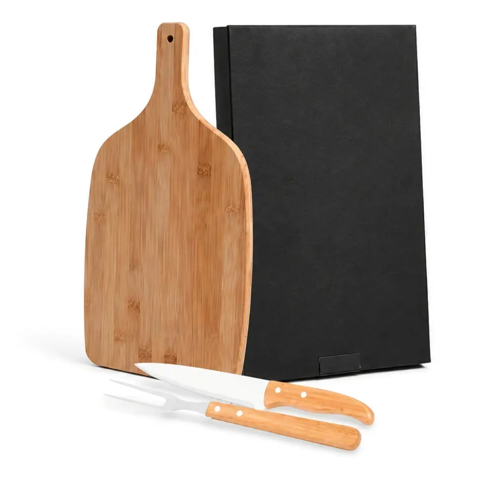 Conj. Para Cozinha Em Bambu / Madeira / Inox - 3 Pçs