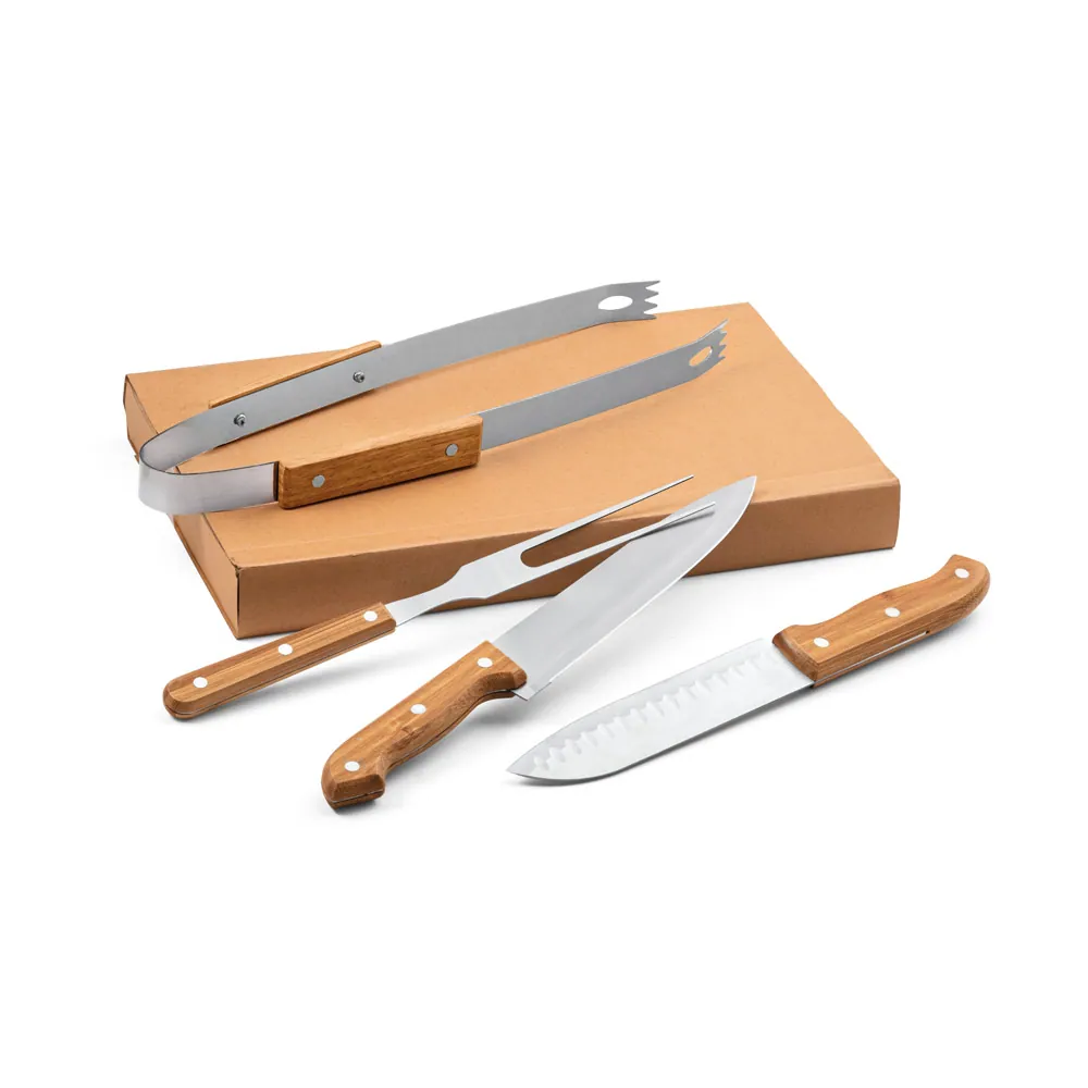 ALIOLI KING. Kit churrasco em caixa kraft com 4 peças em aço inox e bambu - Thumbnail 5