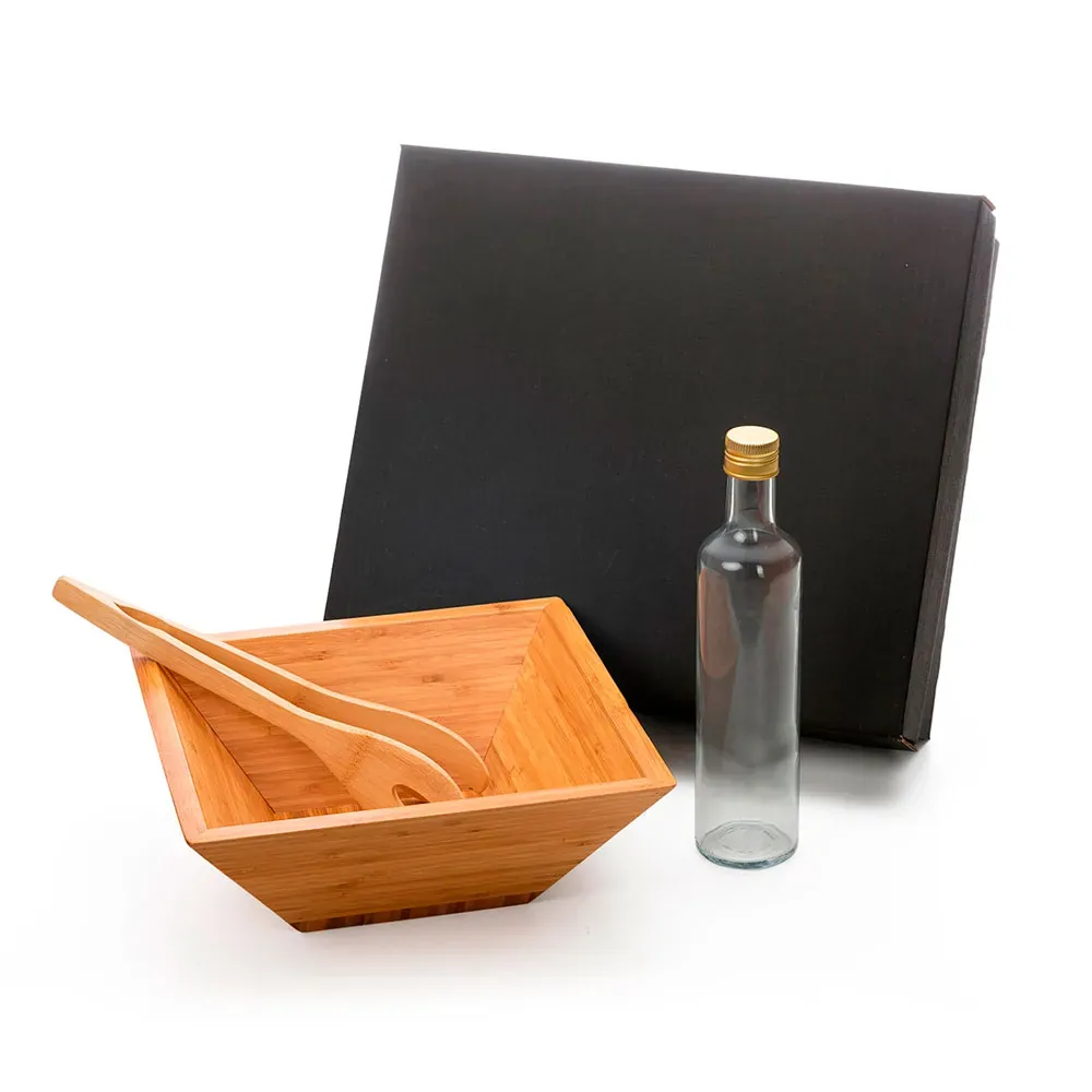 Kit Para Salada Com Garrafa - Bambu / Vidro - 3 Pçs - Thumbnail 2