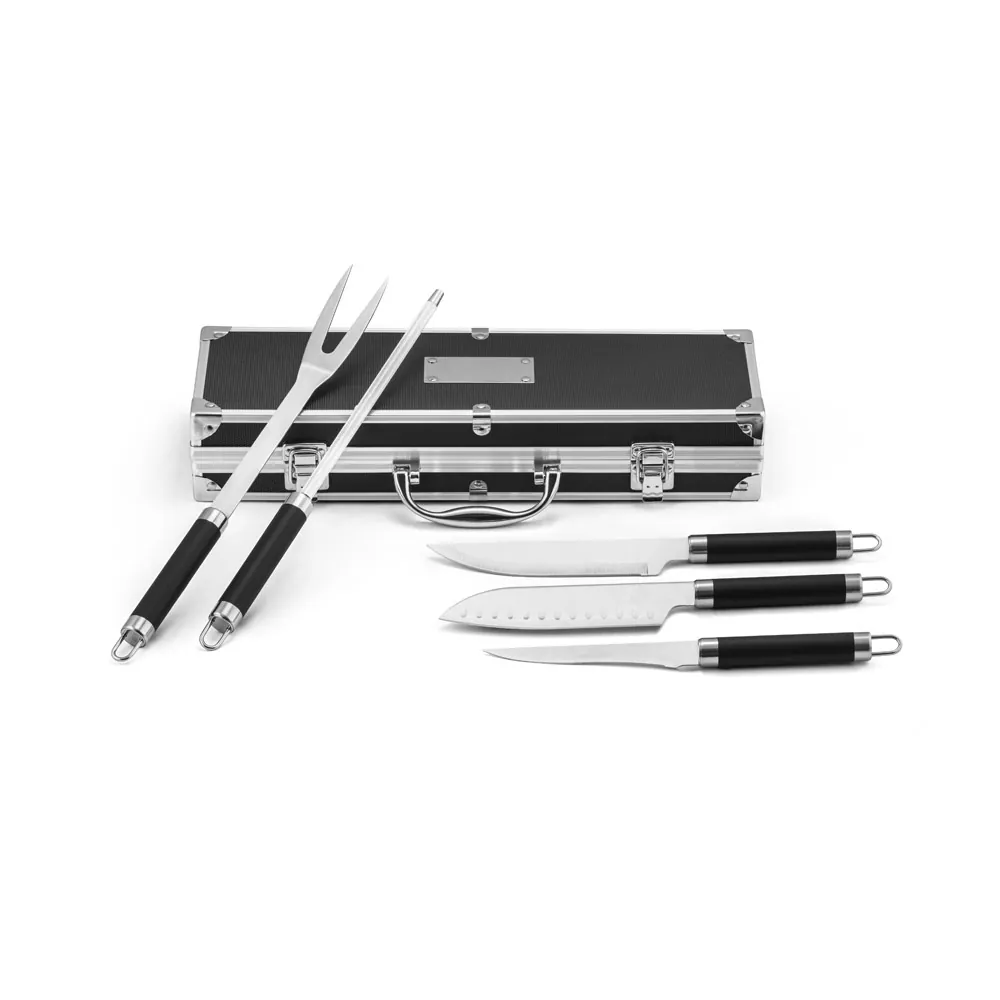 VALASTRO. Kit churrasco em estojo de alumínio com 5 utensílios em aço inox e alumínio - Thumbnail 2