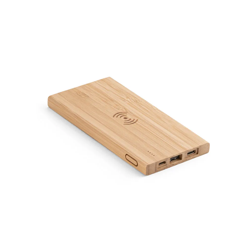 FITCH ECO. Bateria portátil com carregador por indução (wireless) super-rápido em bambu (5.000 mAh) - Thumbnail 2