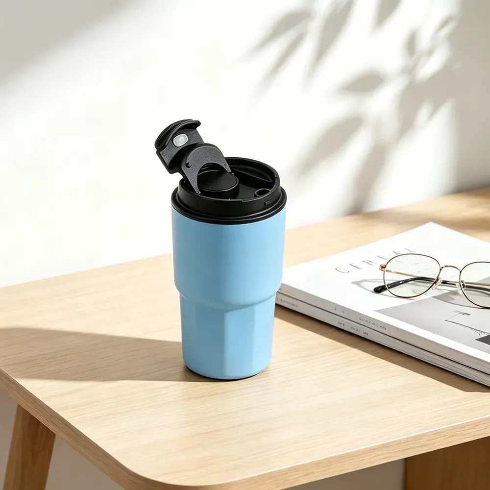 Copo Térmico Em Aço Inox - Azul Claro - 450 Ml - Thumbnail 5