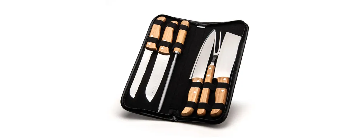 Conj. De Facas Bambu / Madeira / Inox Com Estojo Frankfurt - 7 Pçs