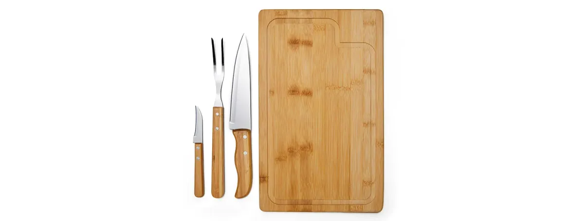 Conj. Para Churrasco Em Bambu / Madeira / Inox - 4 Pçs - Thumbnail 2