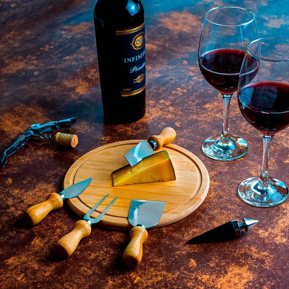 Kit Queijo E Vinho Com Espaço Para Garrafa - 9 Pçs - Thumbnail 4