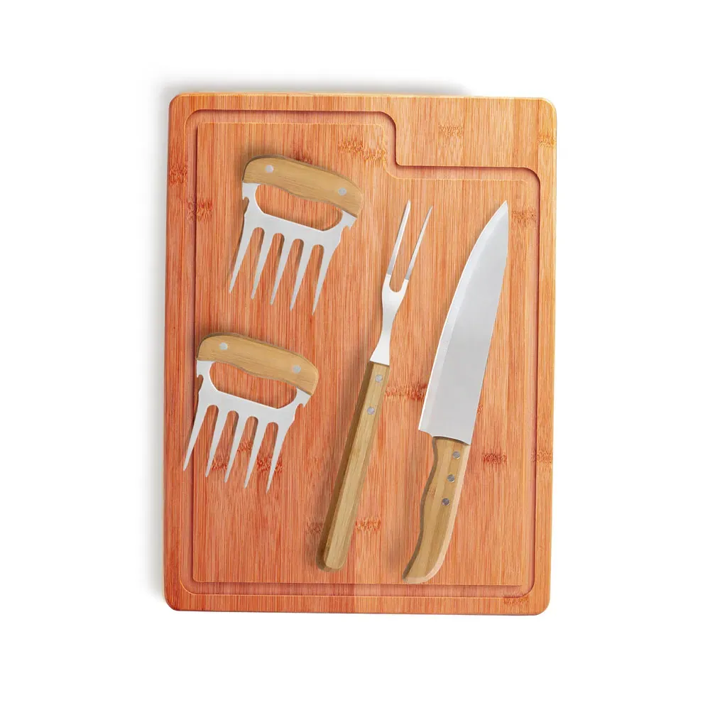 Kit Para Churrasco Em Bambu / Madeira / Inox - 5 Pçs - Thumbnail 3