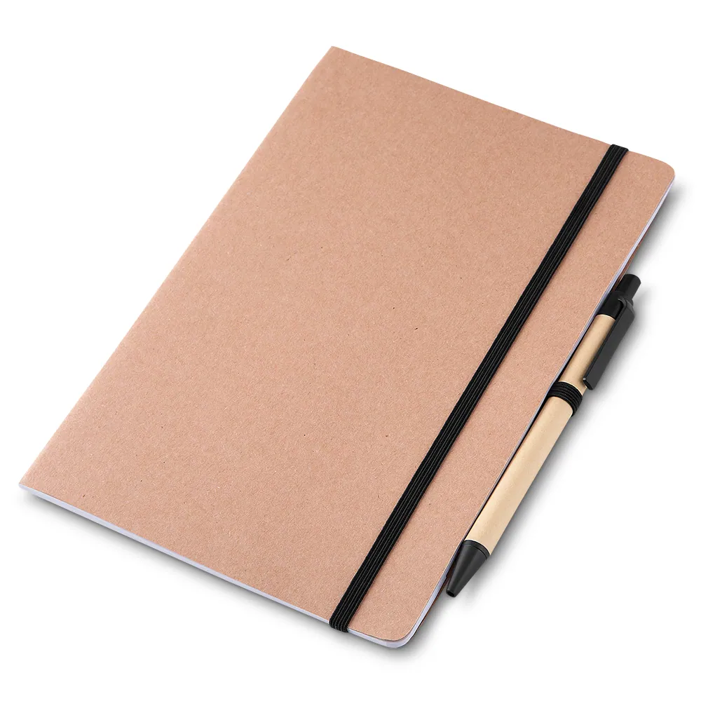 Caderno A5 capa em papel Kraft com caneta - Thumbnail 2
