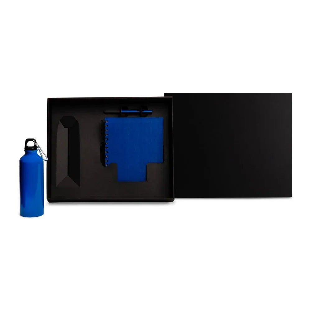 Kit Com Squeeze, Caneta E Caderno - Azul - 3 Pçs