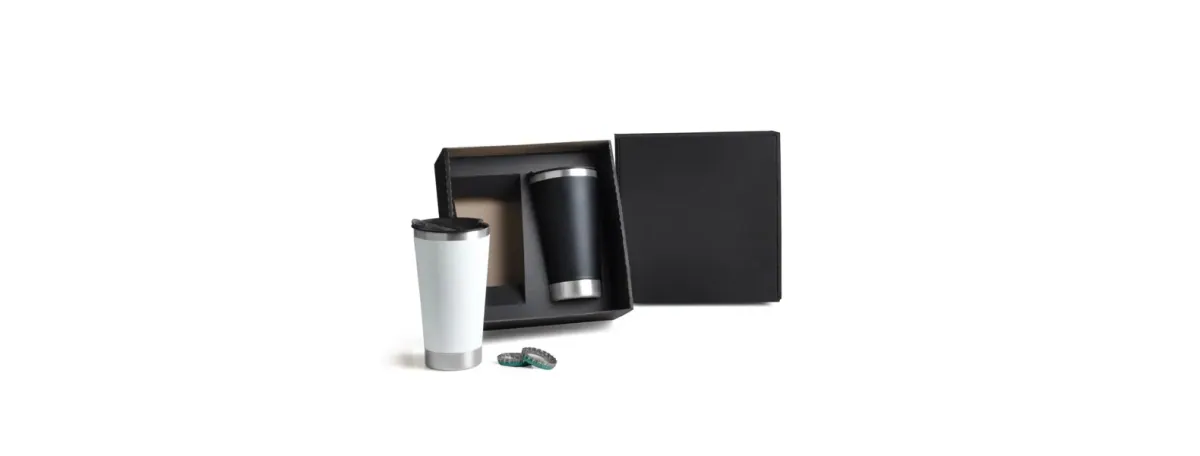 Kit De Copos Térmicos Em Aço Inox - 500Ml - Preto / Branco - 2 Pçs