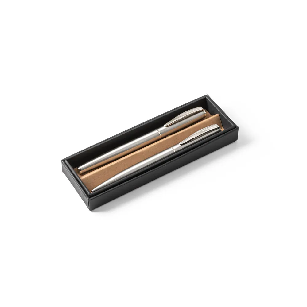 ELLA. Conjunto de canetas roller e esferográfica em aço inox 53% reciclado e escrita em preto - Thumbnail 12