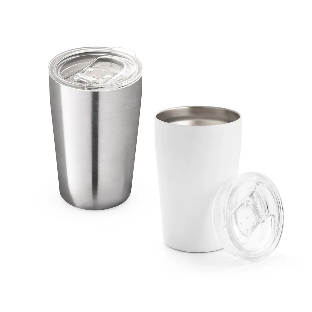 SLIDER. Copo de viagem térmico para sublimação em aço inox, de parede dupla isolada a vácuo (380 mL)