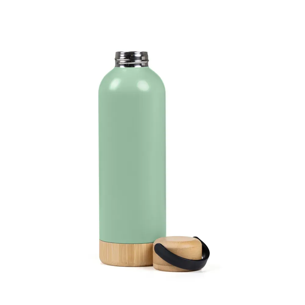 Garrafa Parede Dupla Com Detalhes Em Bambu - Verde - 500 Ml - Thumbnail 3