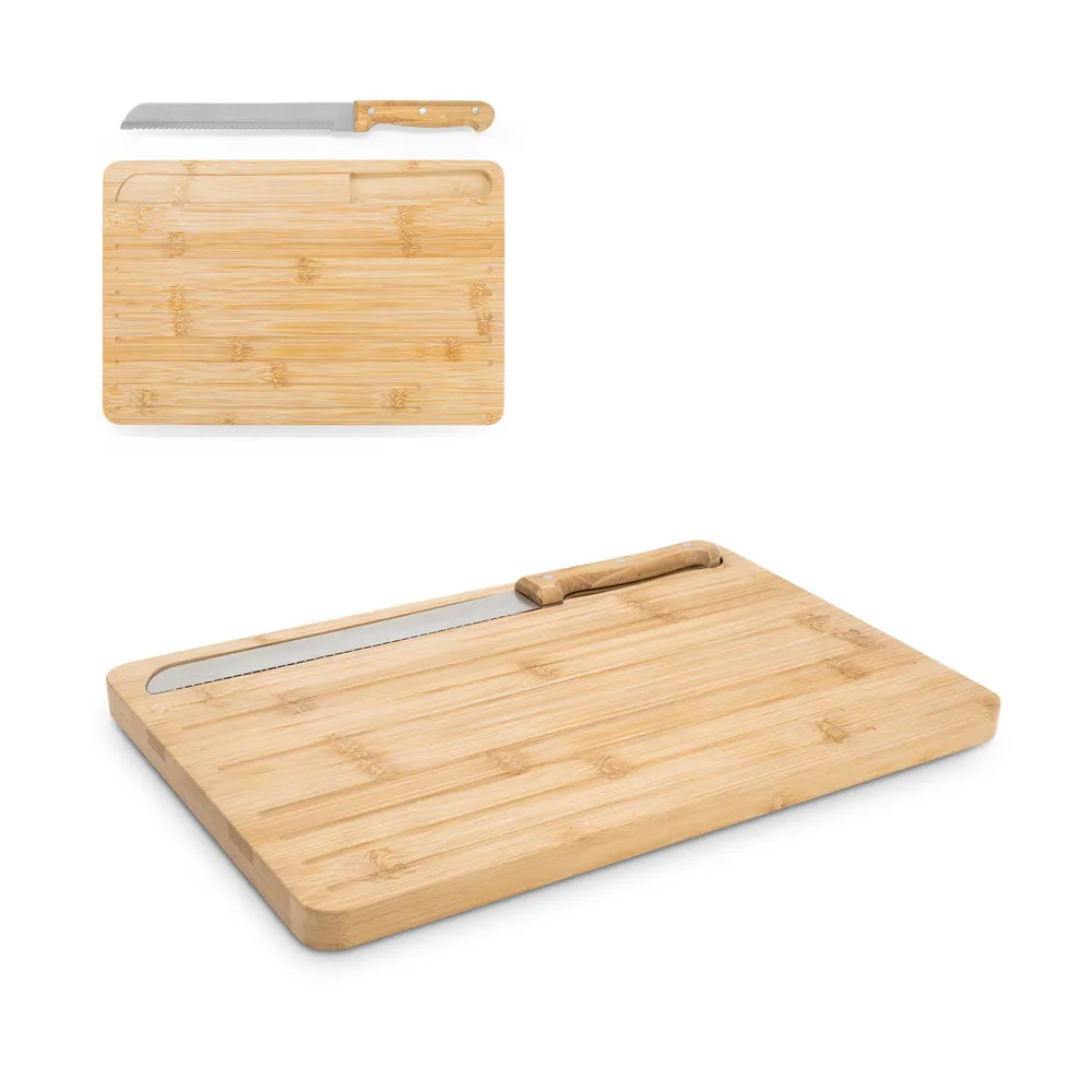 CATCHER. Tábua de cortar pão em bambu com faca inclusa