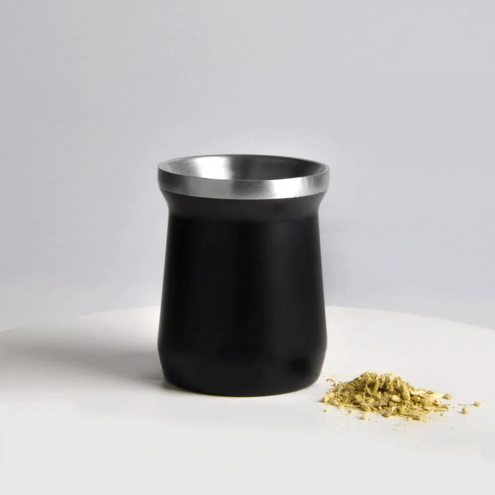 Cuia Térmica Em Aço Inox - Preto - 300Ml - Thumbnail 2