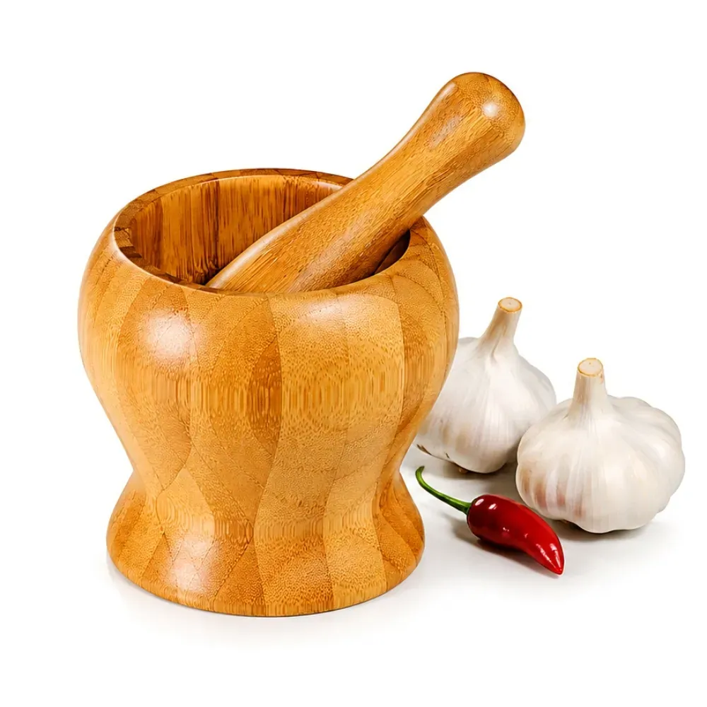 Amassador De Temperos Em Bambu Pilão 14Cm
