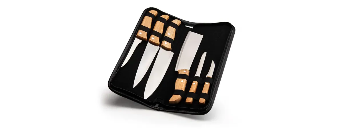 Conj. De Facas Bambu / Madeira / Inox Com Estojo Frankfurt - 7 Pçs